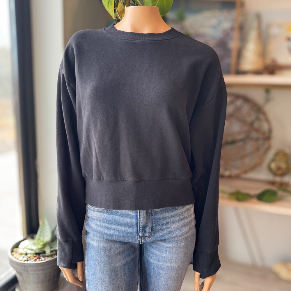 Athleta Black Cropped Pullover Sweatshirt w/ Ribbed Hem Athleisure Women's Small